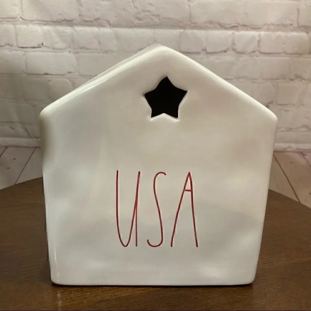 RAE DUNN COLLECTIBLE ceramic birdhouse decor “USA”